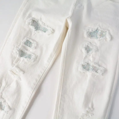 shiny white jeans Driply