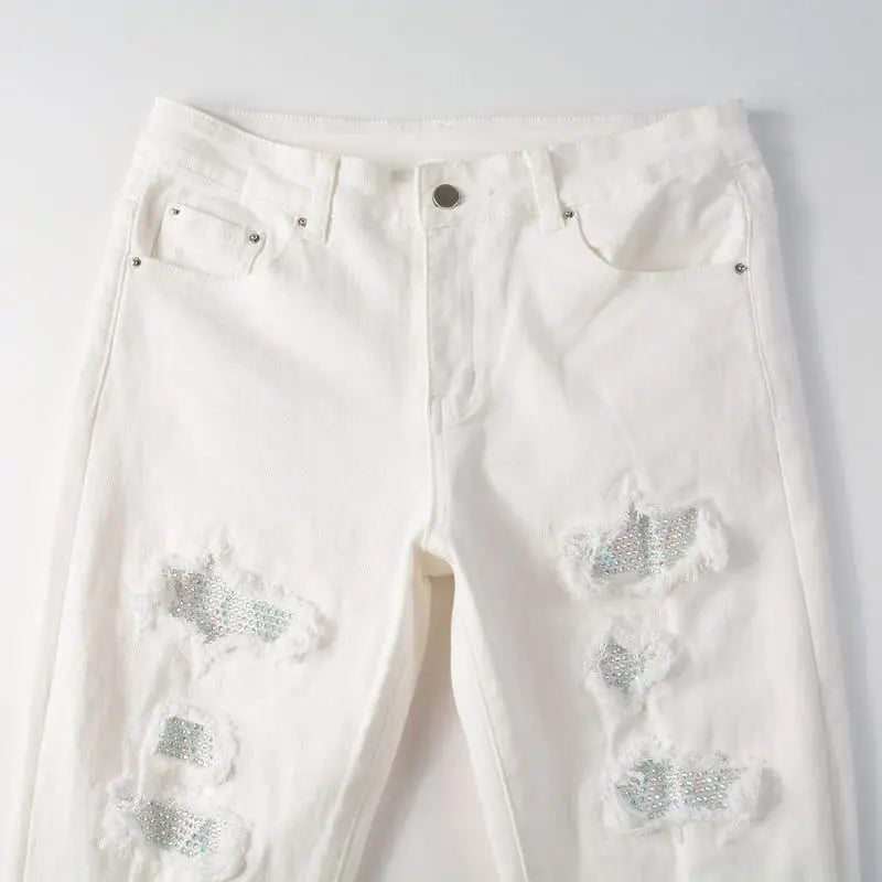 shiny white jeans Driply