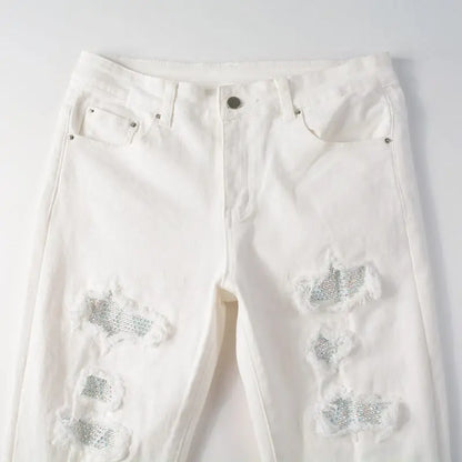 shiny white jeans Driply